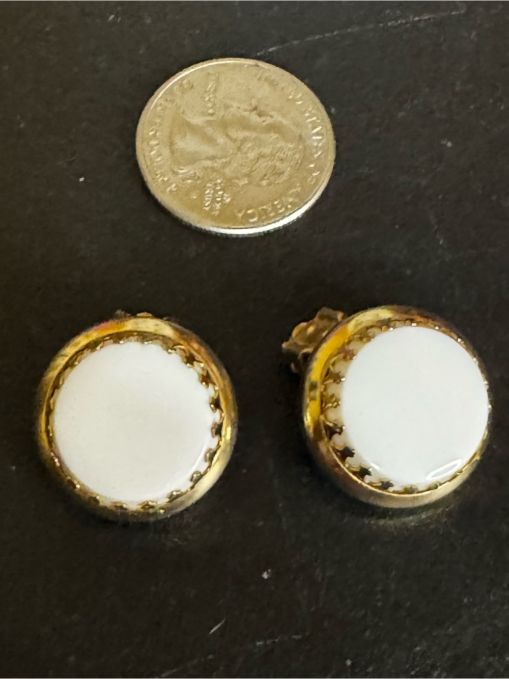 Classic White Enamel Gold-Tone Round Clip-On Earrings